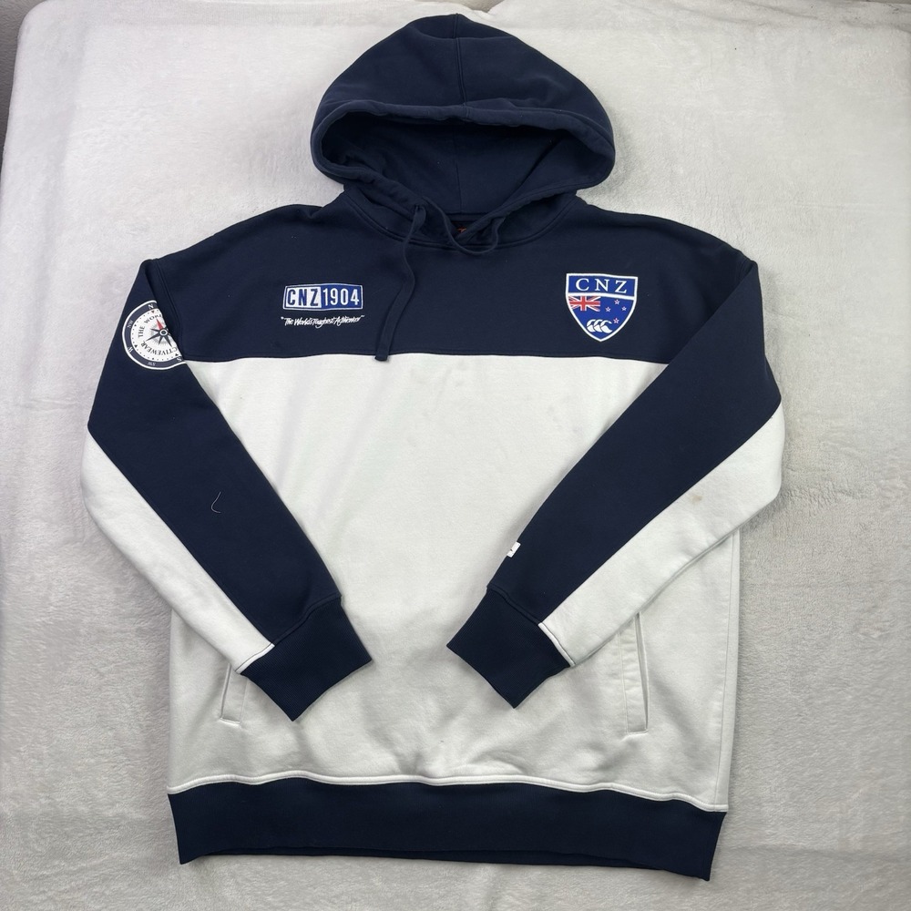 Canterbury Compass CNZ Shield White Blue Rugby Hoodie Men's XL Stains